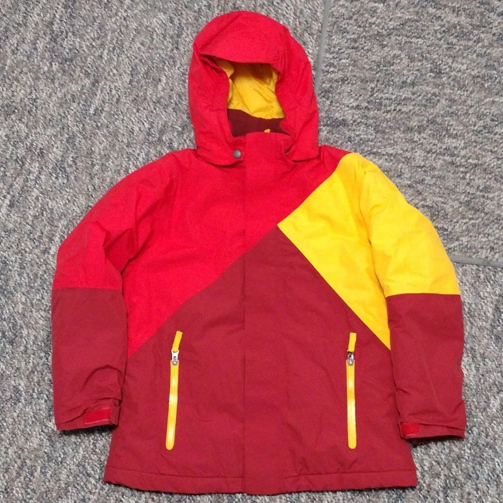 Lands End Kid's Medium 10-12 Winter Ski Coat Jacket "Grow a Longs" Red Yellow - Picture 2 of 9